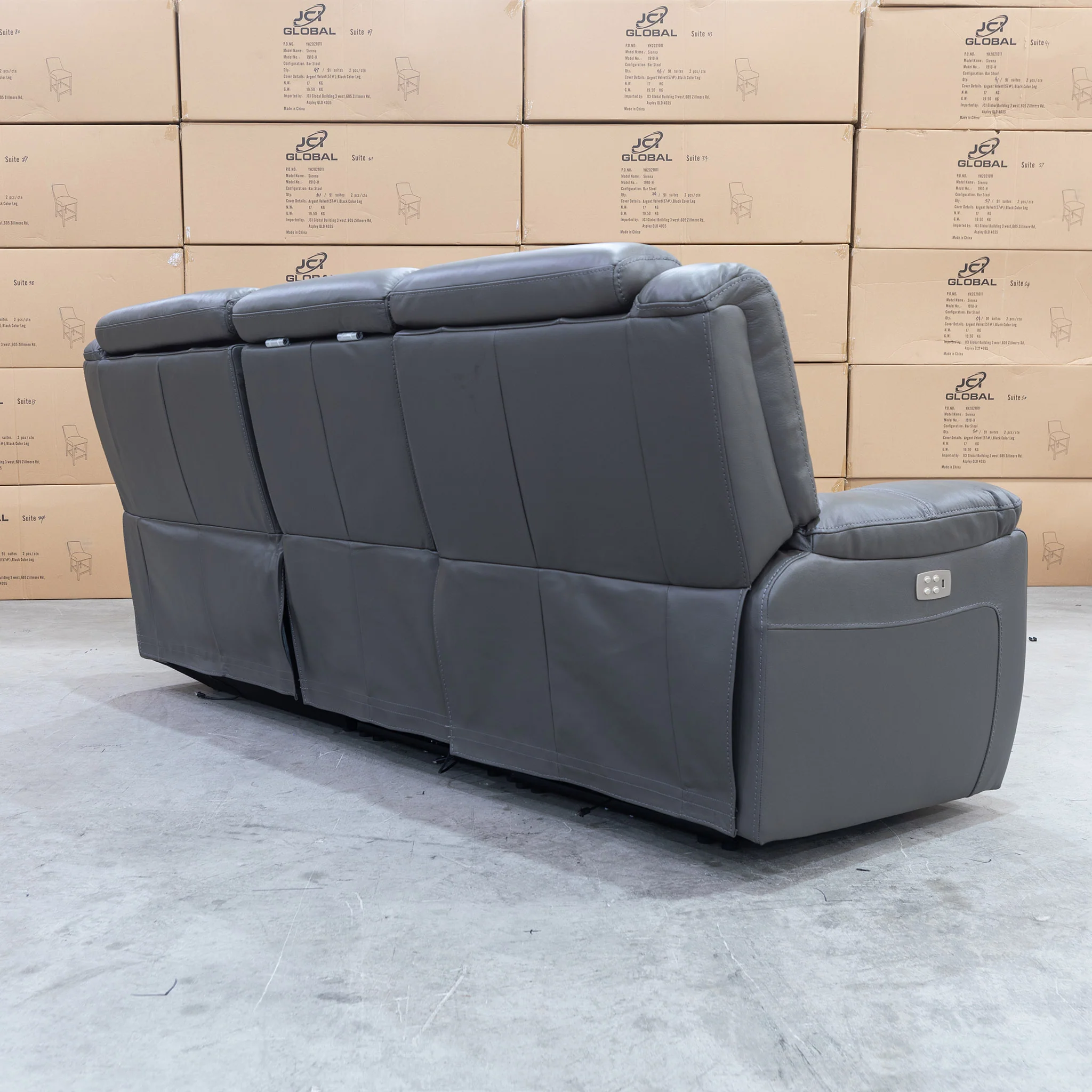 Venus Three Seater Dual-Motor Chaise Recliner Lounge - Storm Leather - Image 14