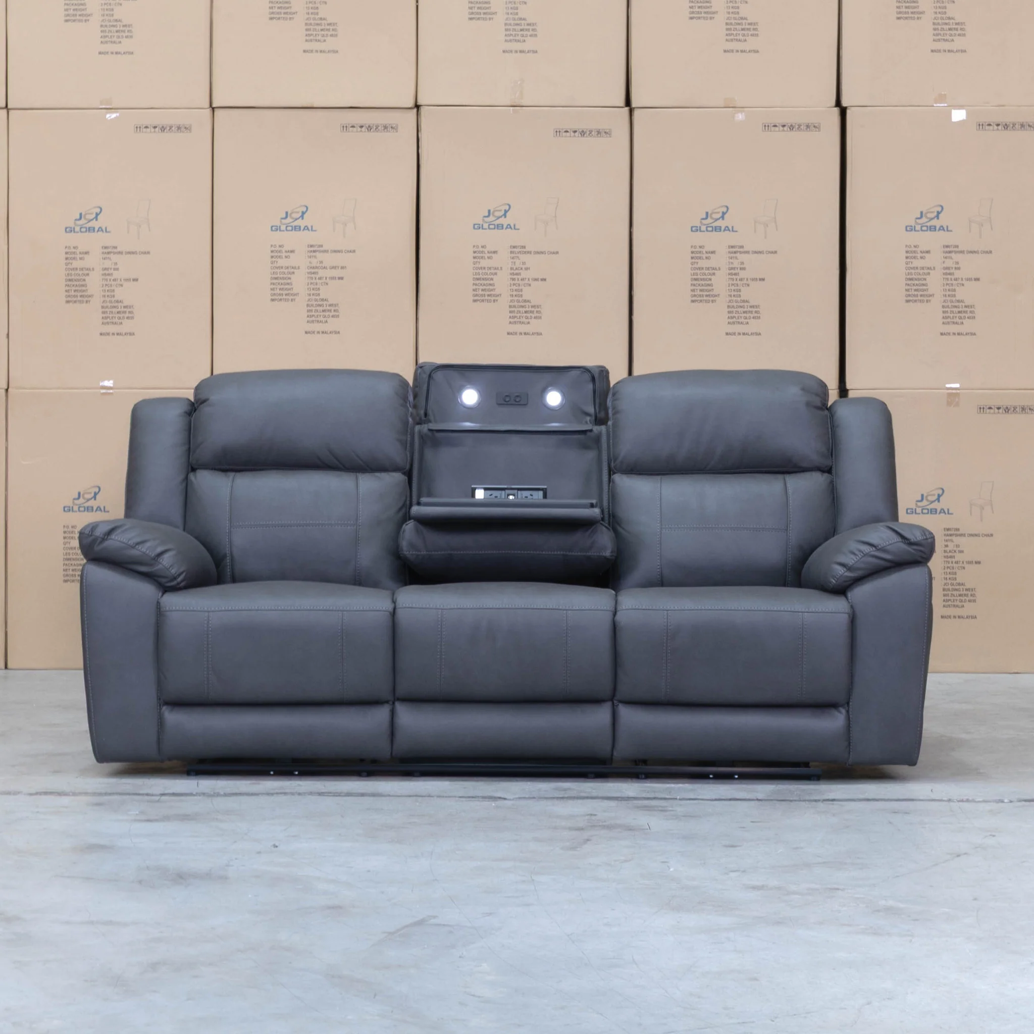 Venus Three Seat Triple-Motor Electric Recliner Lounge - Charcoal - Image 3