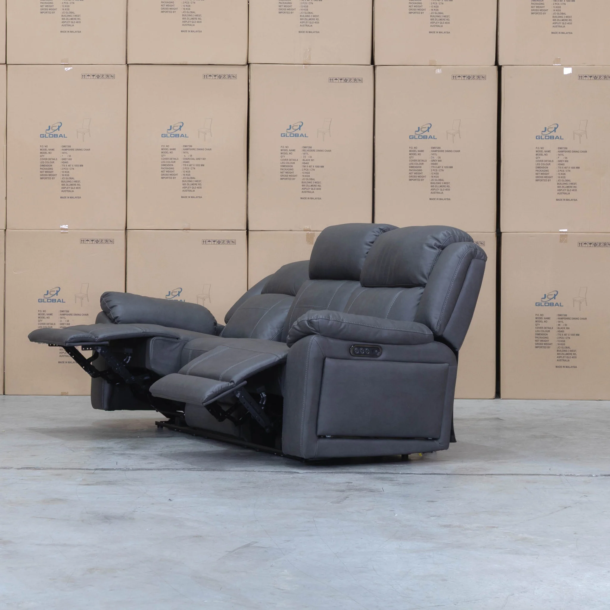Venus Three Seat Triple-Motor Electric Recliner Lounge - Charcoal - Image 7