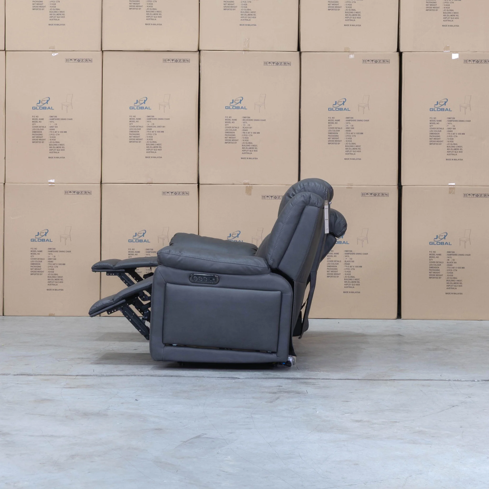Venus Three Seat Triple-Motor Electric Recliner Lounge - Charcoal - Image 8