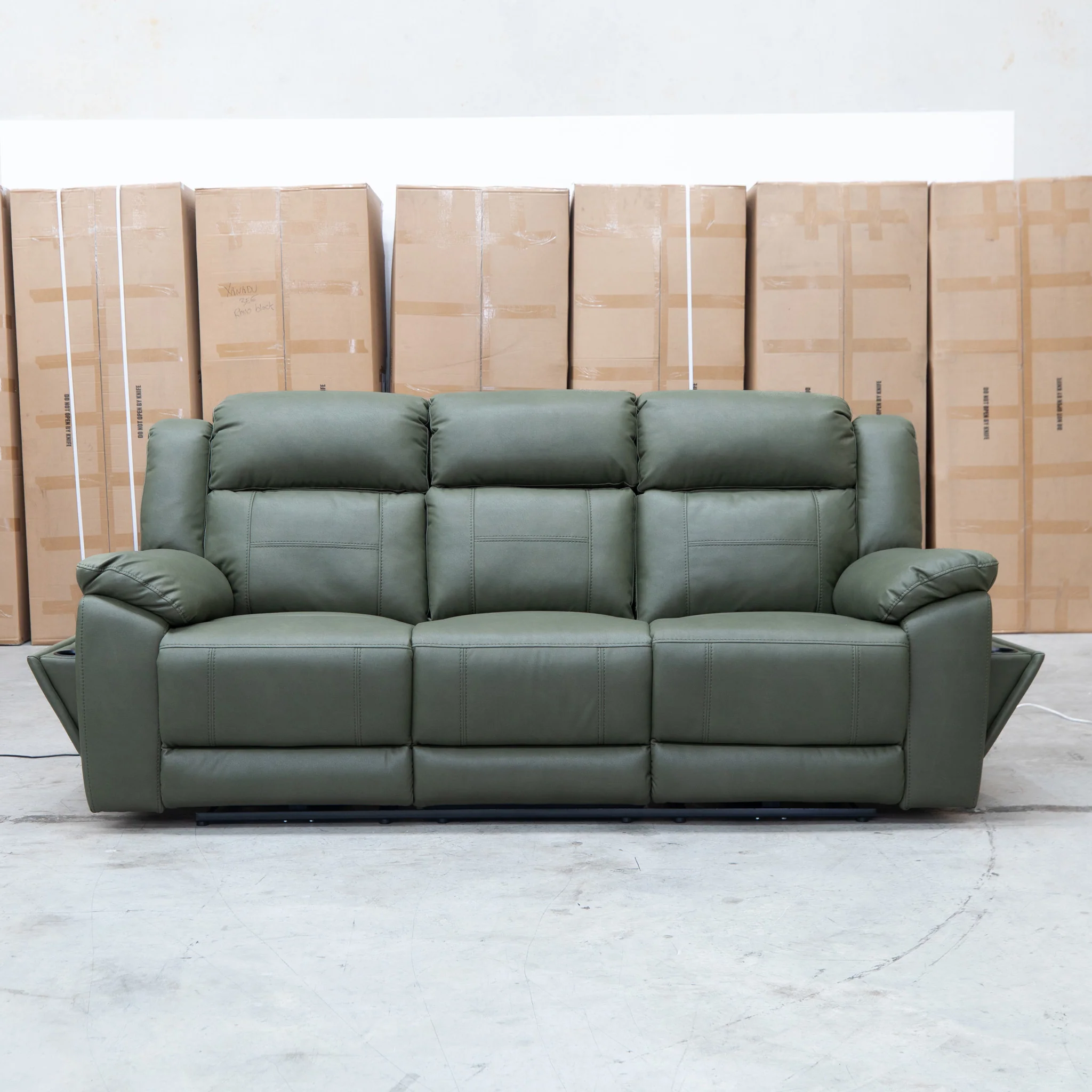 Venus Three Seat Triple-Motor Electric Recliner Lounge - Moss - Image 4