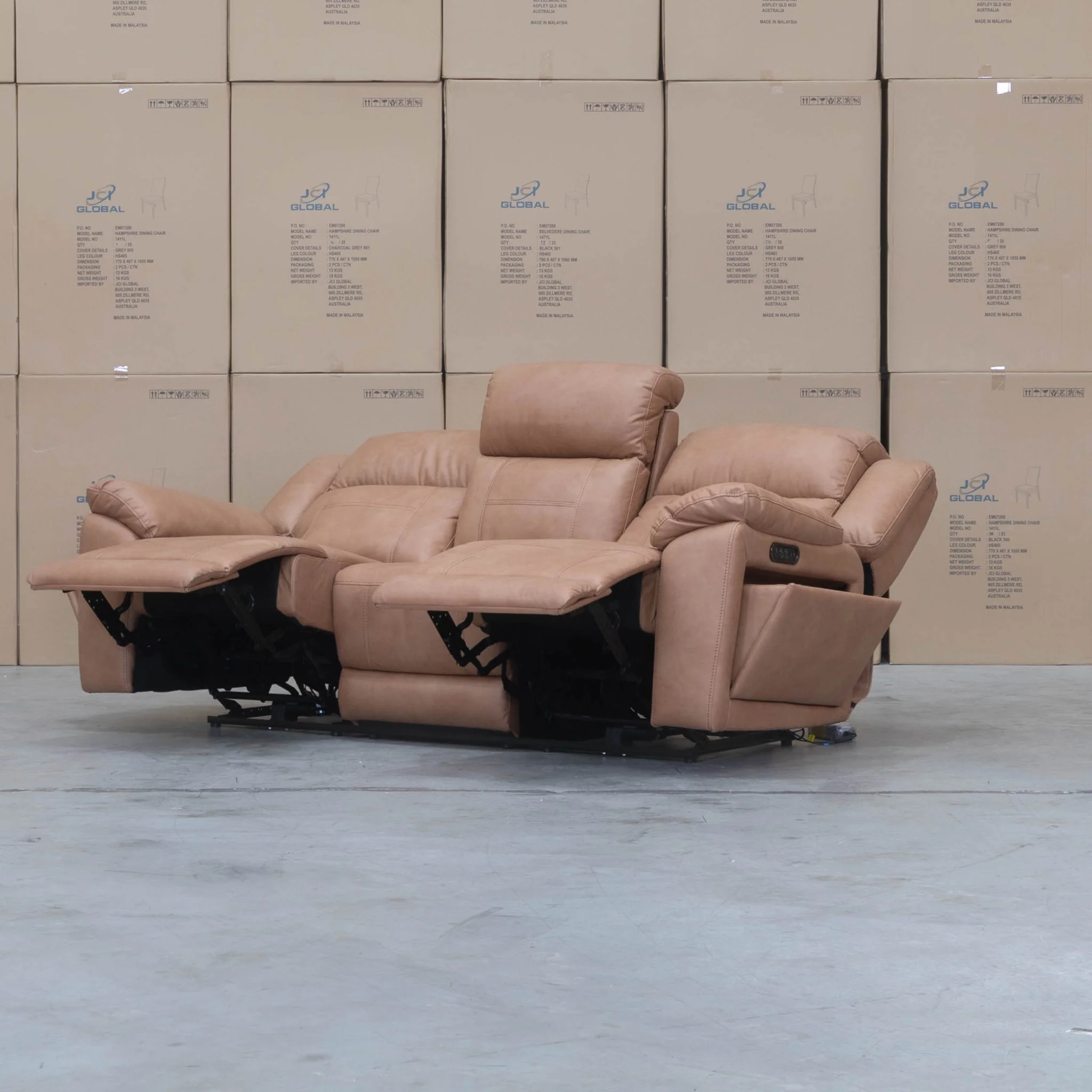 Venus Three Seat Triple-Motor Electric Recliner Lounge - Tan - Image 11