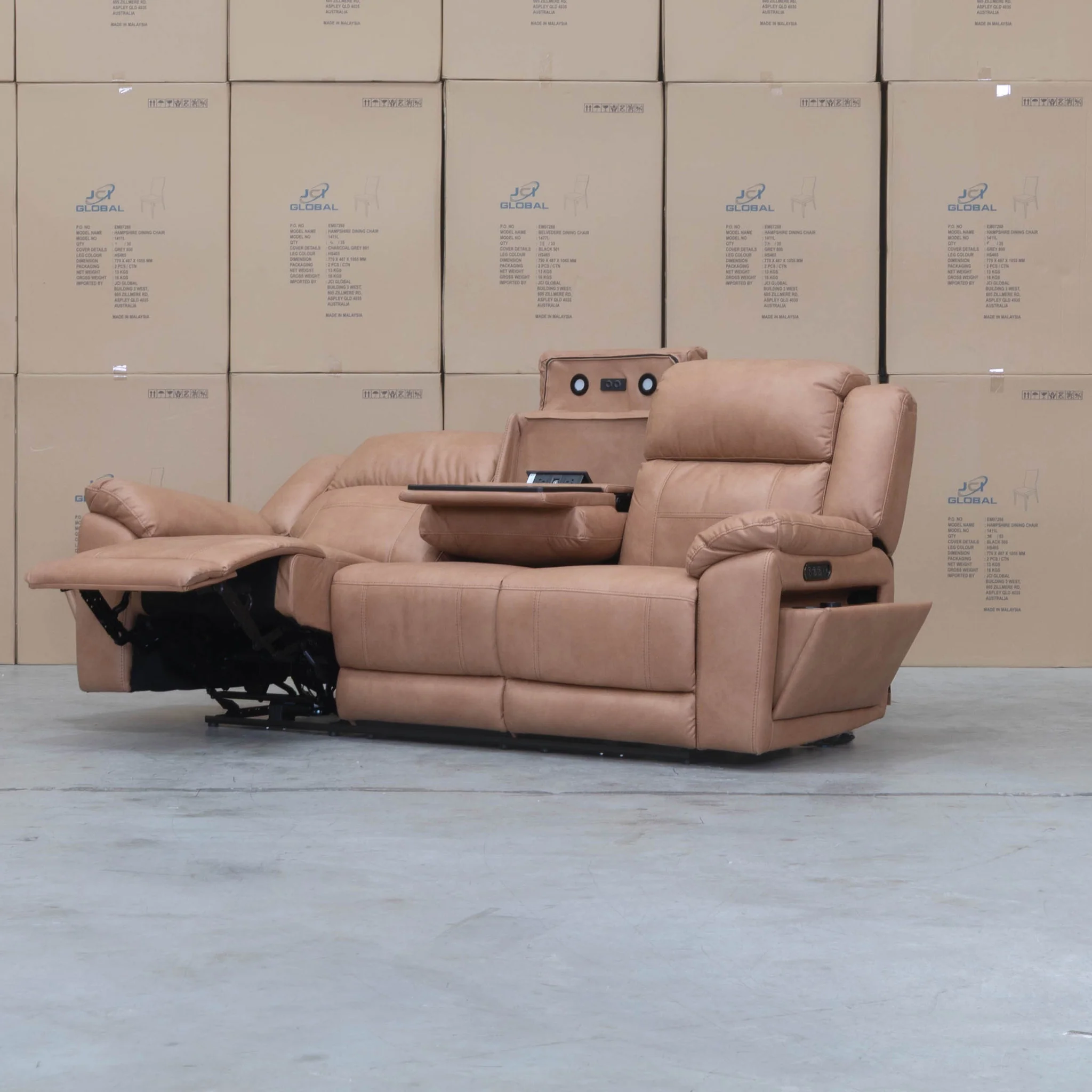 Venus Three Seat Triple-Motor Electric Recliner Lounge - Tan - Image 12