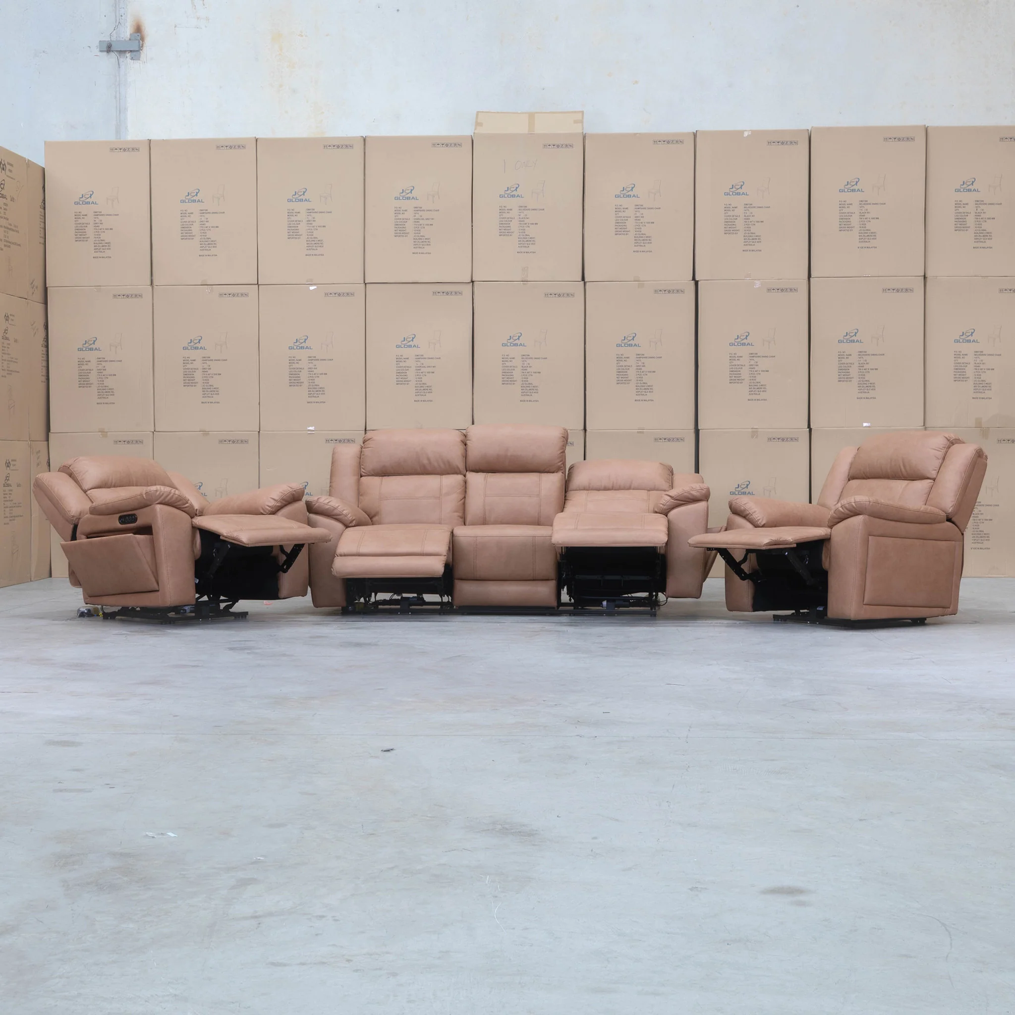 Venus Three Seat Triple-Motor Electric Recliner Lounge - Tan - Image 17