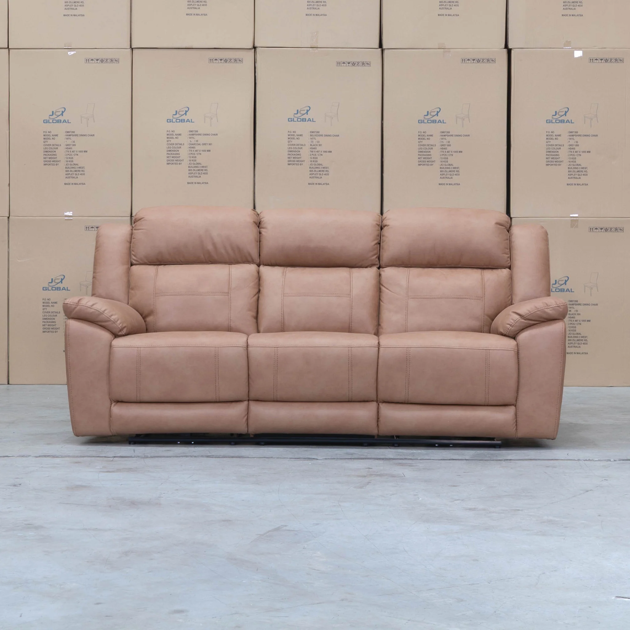 Venus Three Seat Triple-Motor Electric Recliner Lounge - Tan - Image 5
