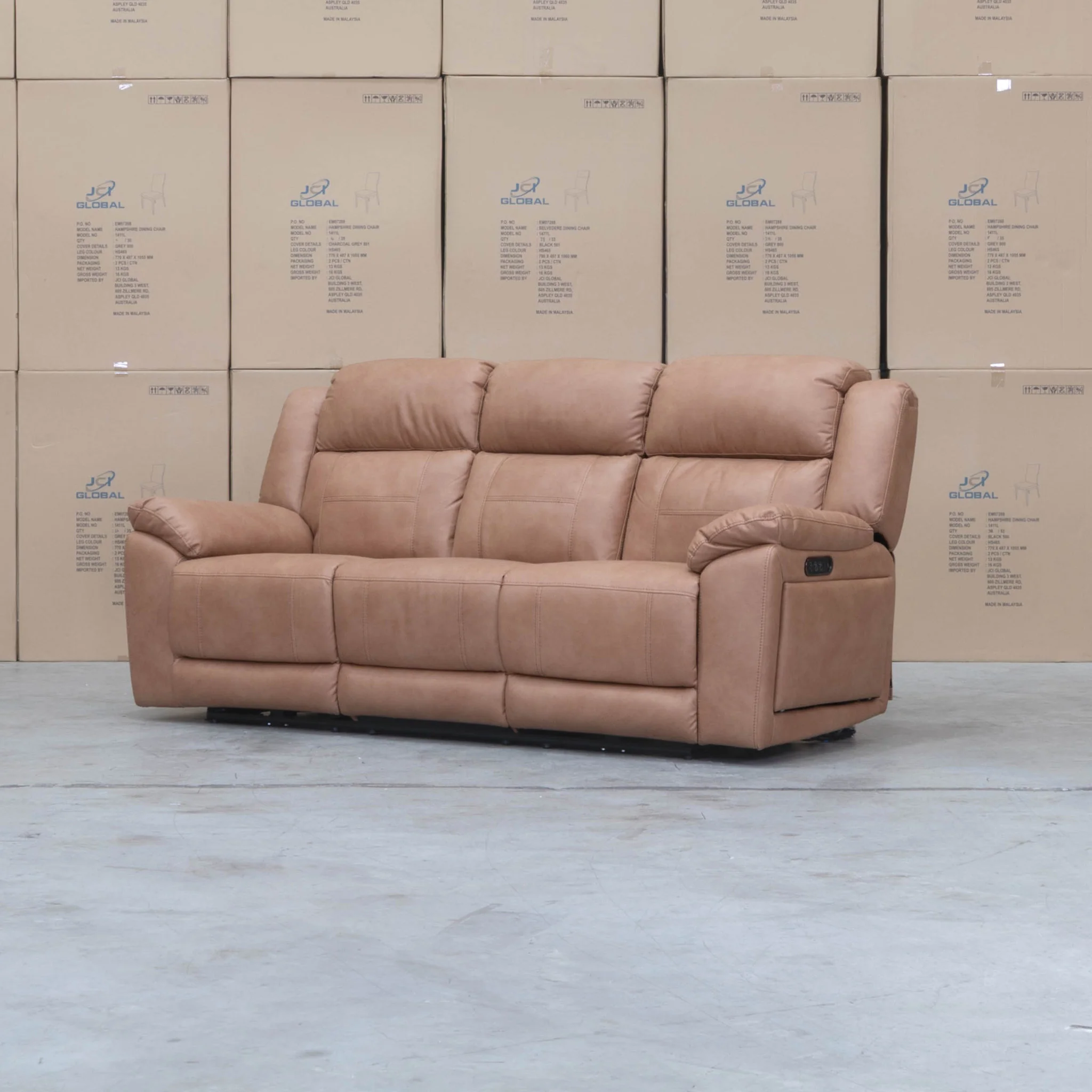 Venus Three Seat Triple-Motor Electric Recliner Lounge - Tan - Image 9
