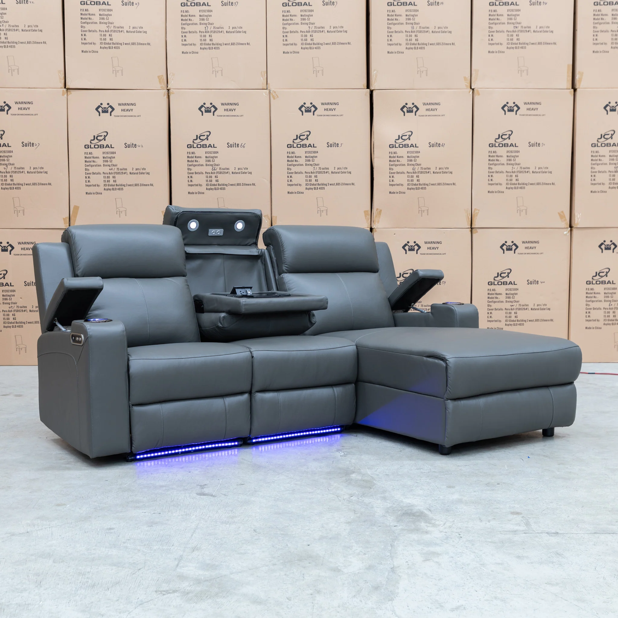 Xanadu Dual Motor Electric Chaise Lounge - Storm Leather - Image 16