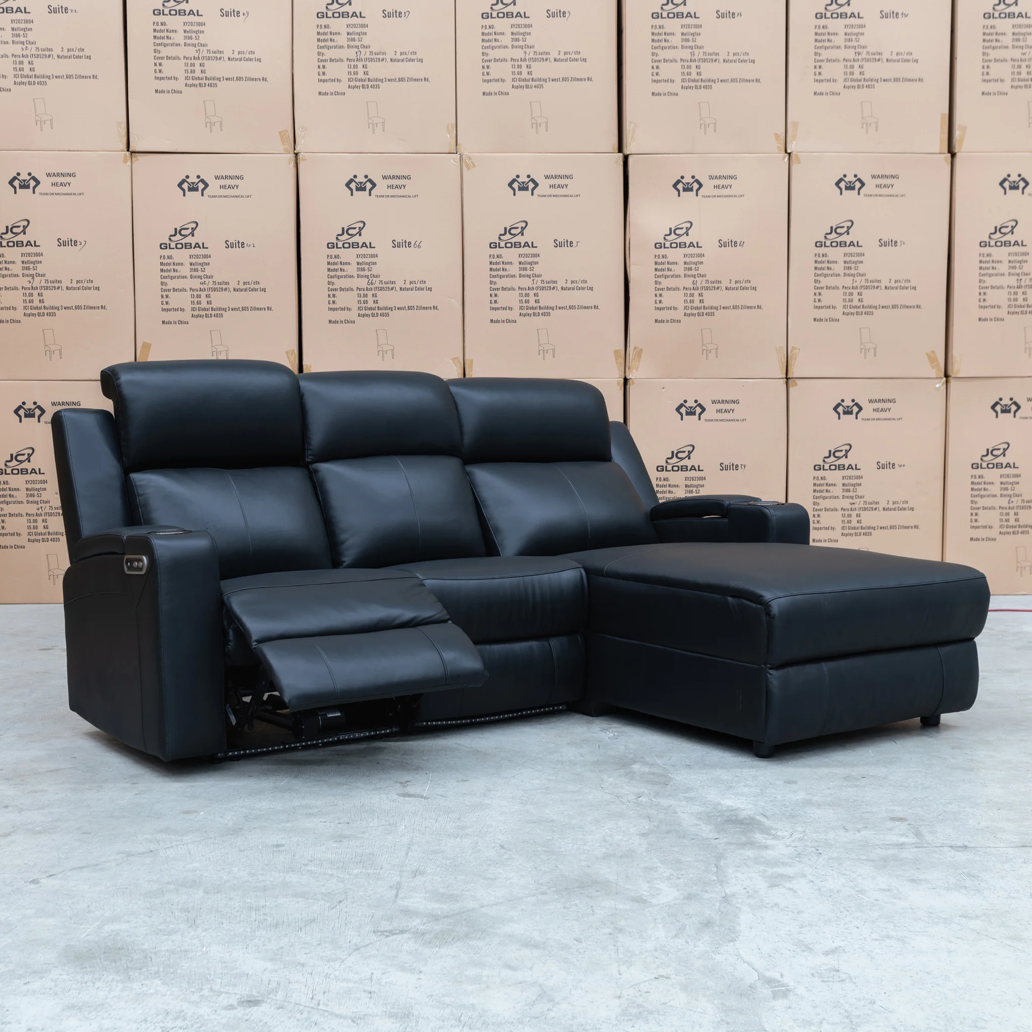 Xanadu Dual Motor Electric Chaise Lounge - Black Leather - Image 11