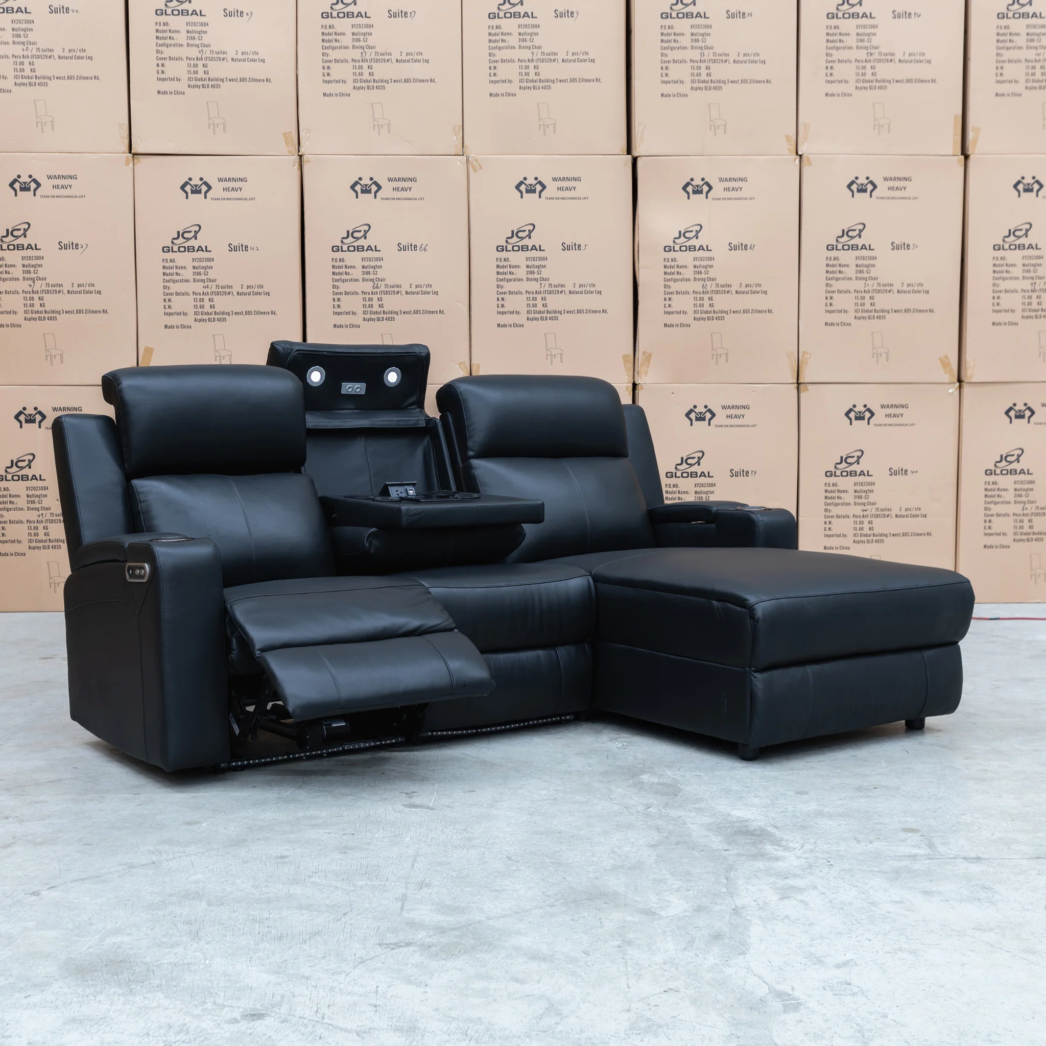 Xanadu Dual Motor Electric Chaise Lounge - Black Leather - Image 15