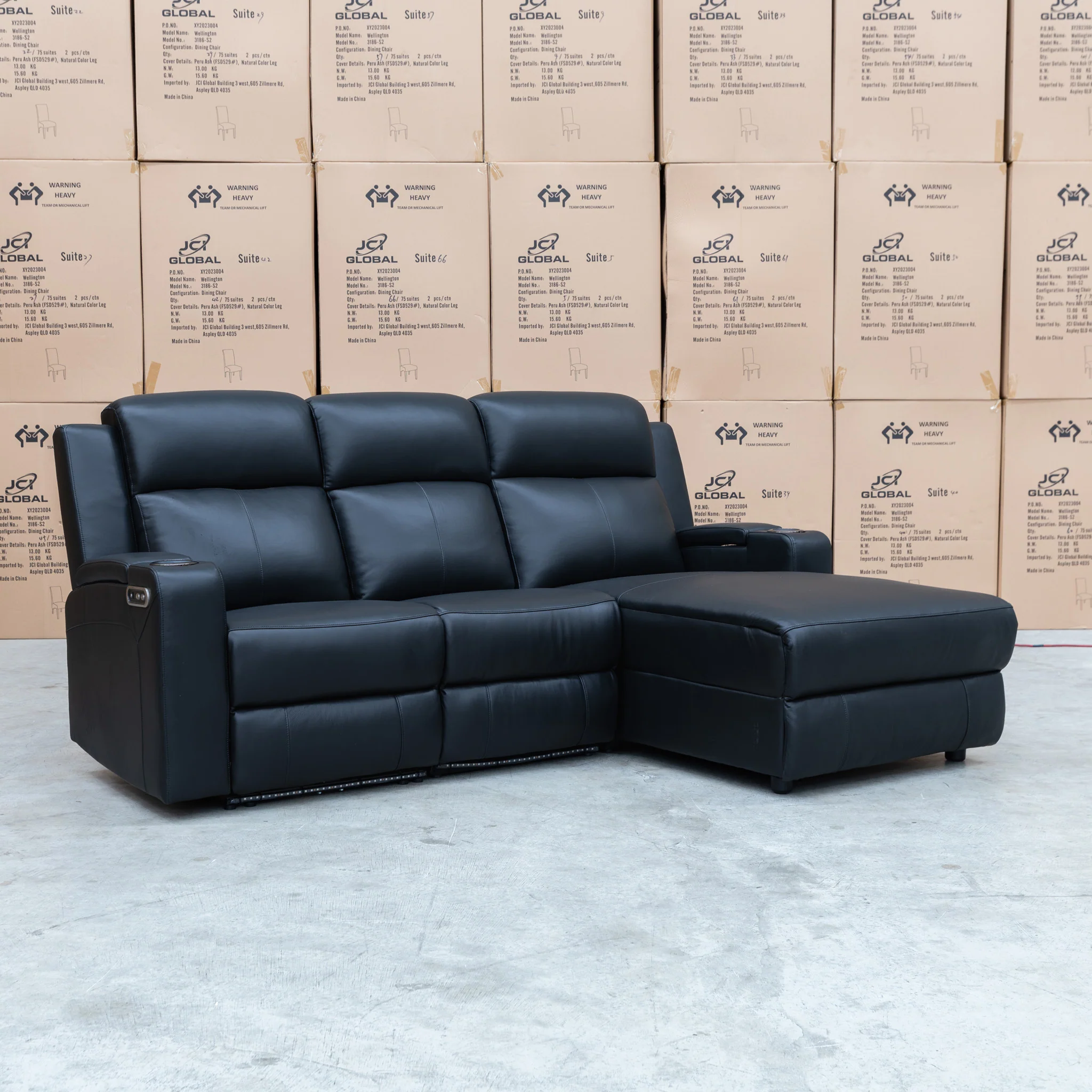 Xanadu Dual Motor Electric Chaise Lounge - Black Leather - Image 17