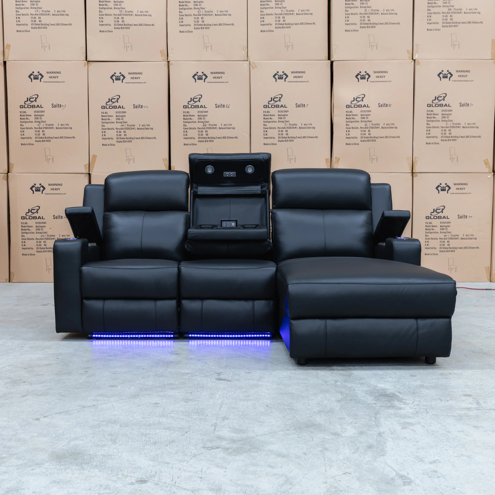 Xanadu Dual Motor Electric Chaise Lounge - Black Leather - Image 4