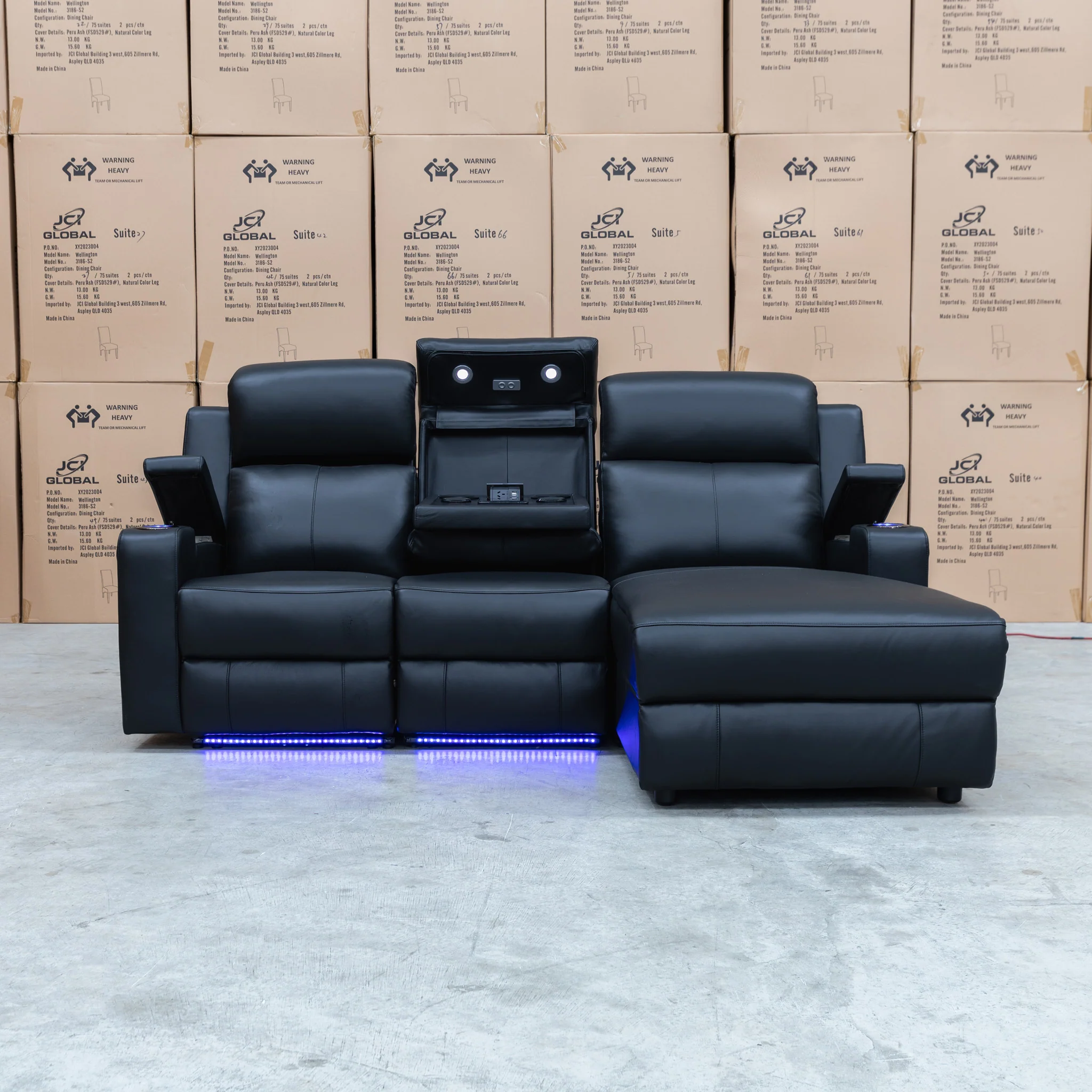Xanadu Dual Motor Electric Chaise Lounge - Black Leather - Image 6