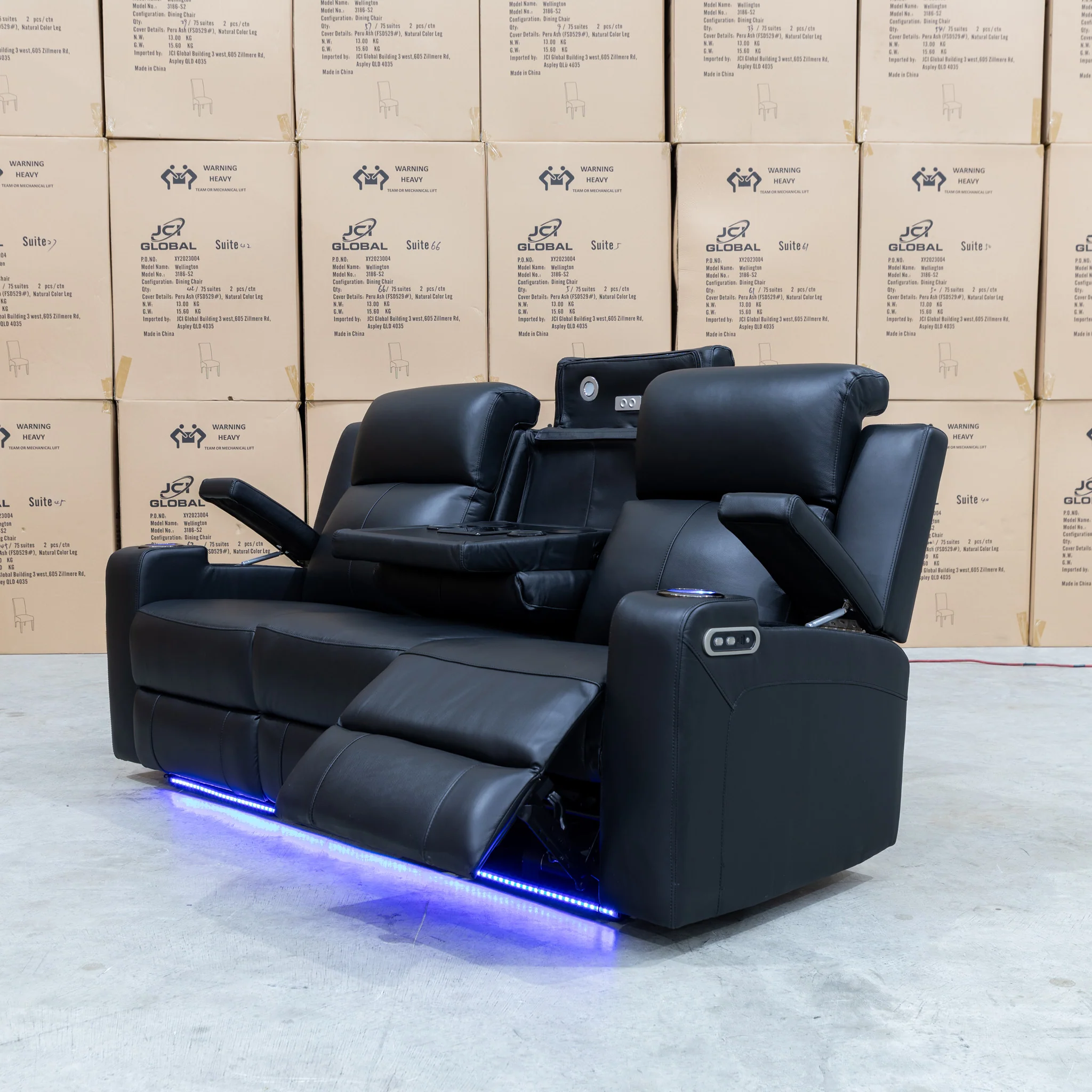Xanadu Three Seater Dual Motor Electric Recliner Lounge - Black Leather - Image 20