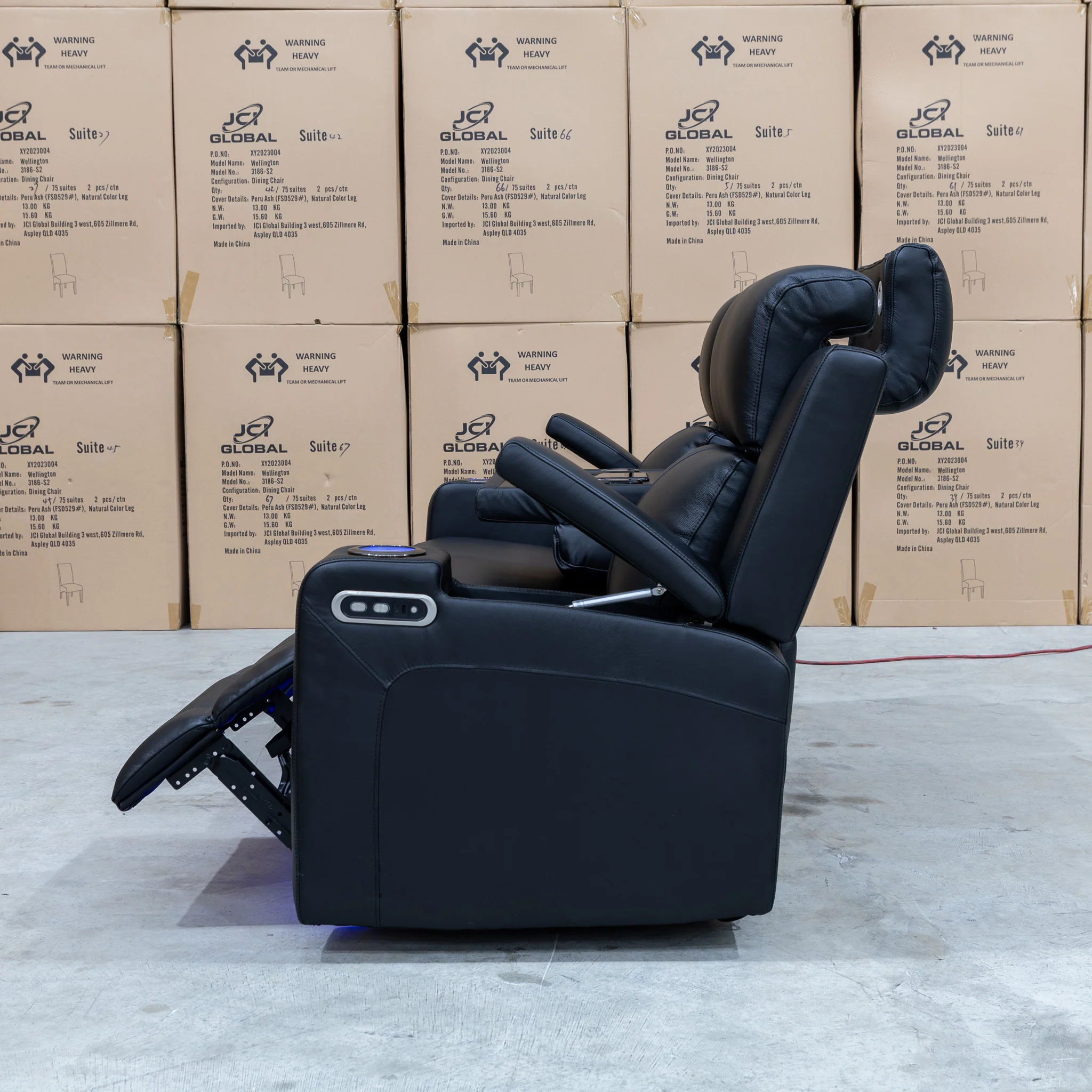 Xanadu Three Seater Dual Motor Electric Recliner Lounge - Black Leather - Image 22