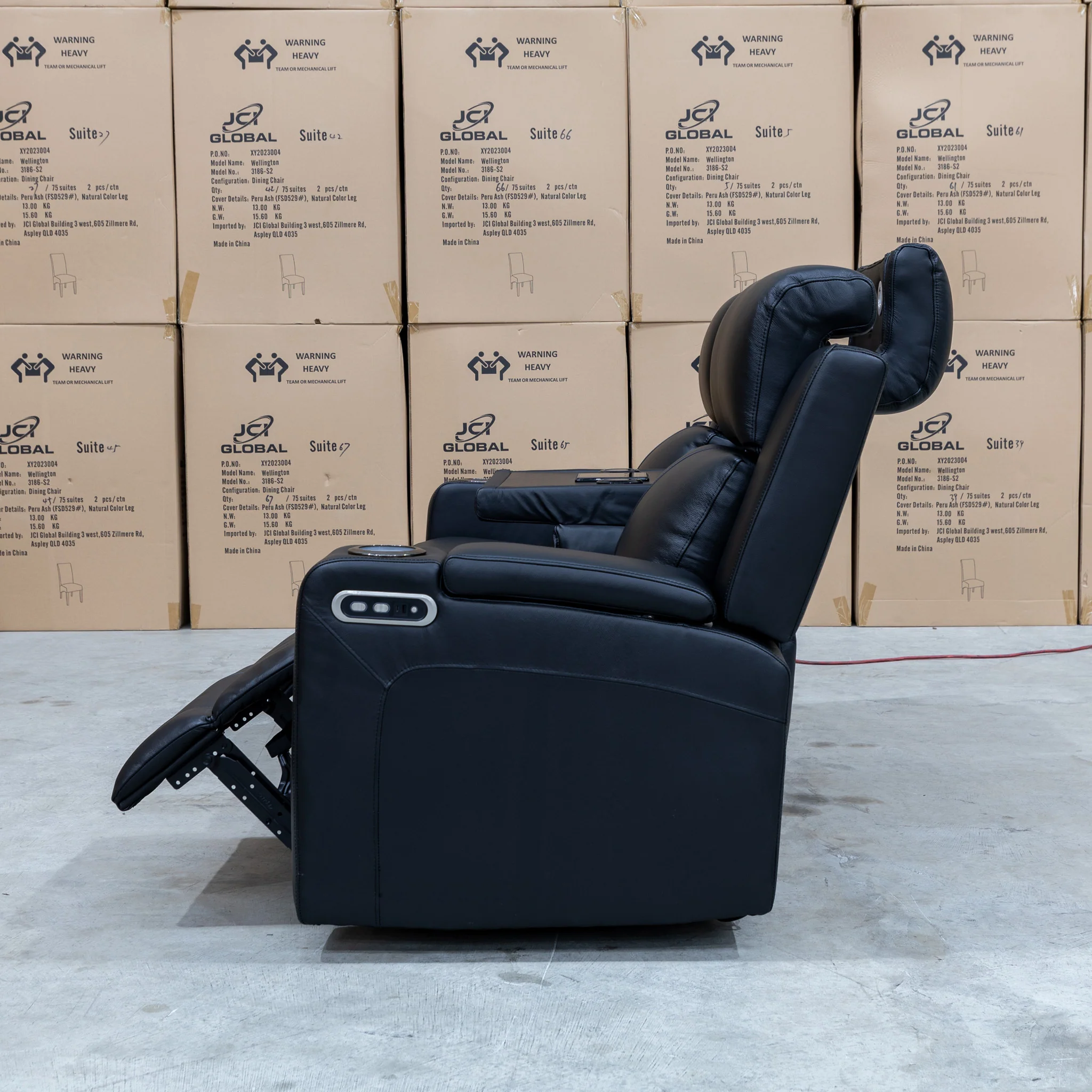 Xanadu Three Seater Dual Motor Electric Recliner Lounge - Black Leather - Image 23