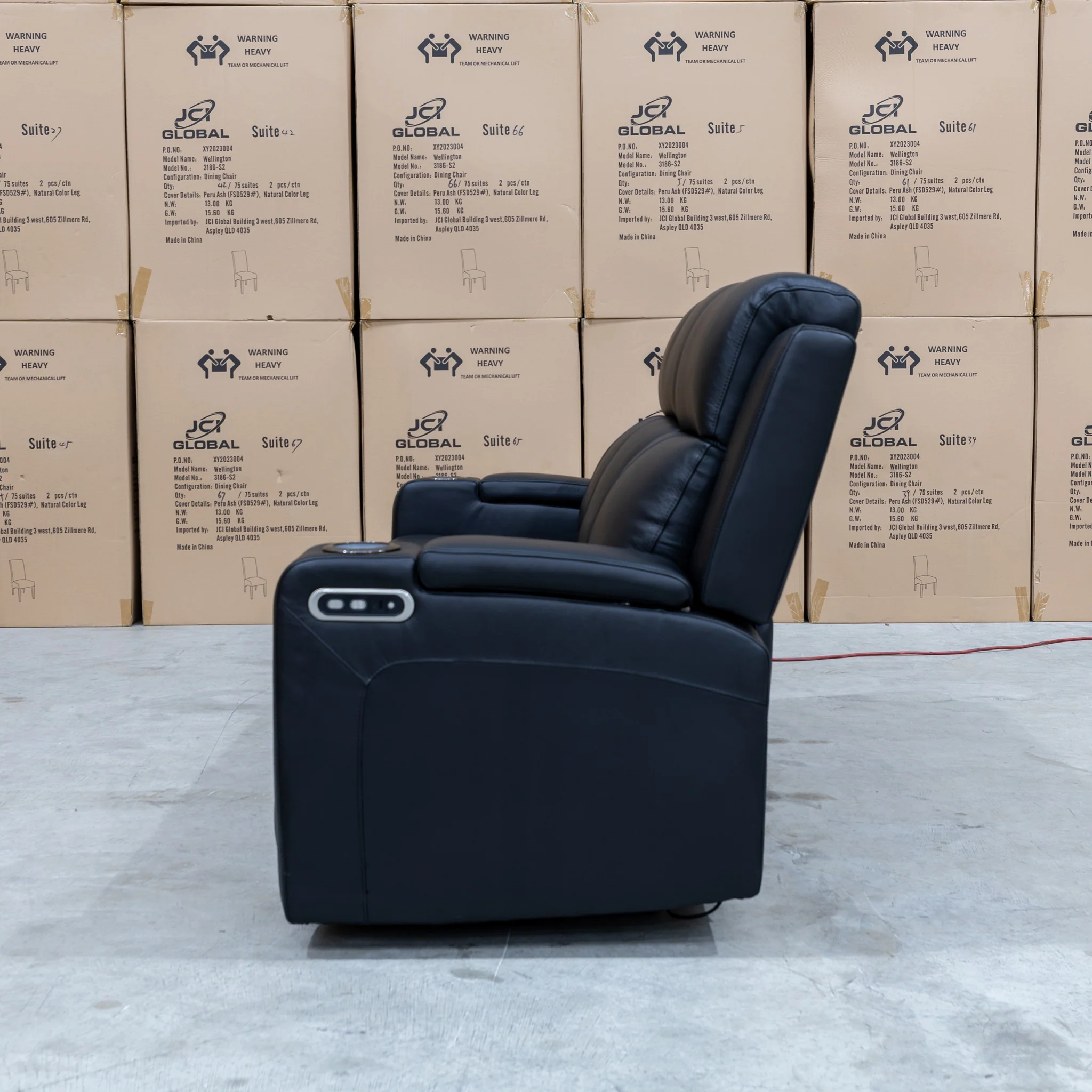 Xanadu Three Seater Dual Motor Electric Recliner Lounge - Black Leather - Image 25