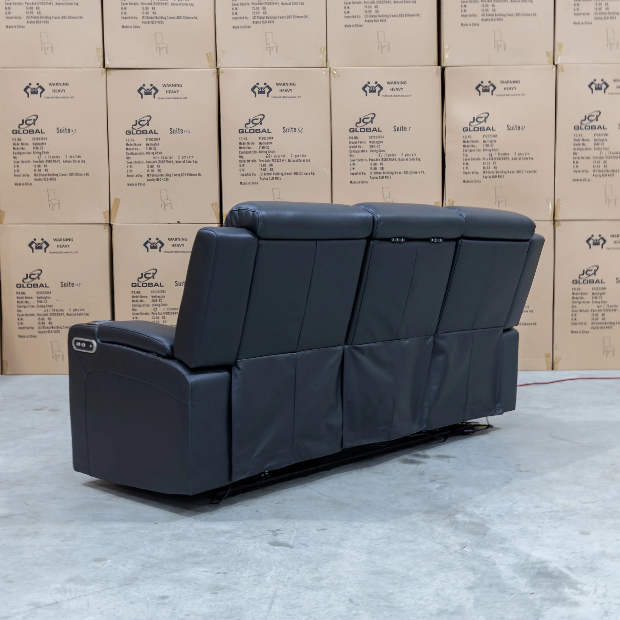 Xanadu Three Seater Dual Motor Electric Recliner Lounge - Black Leather - Image 26