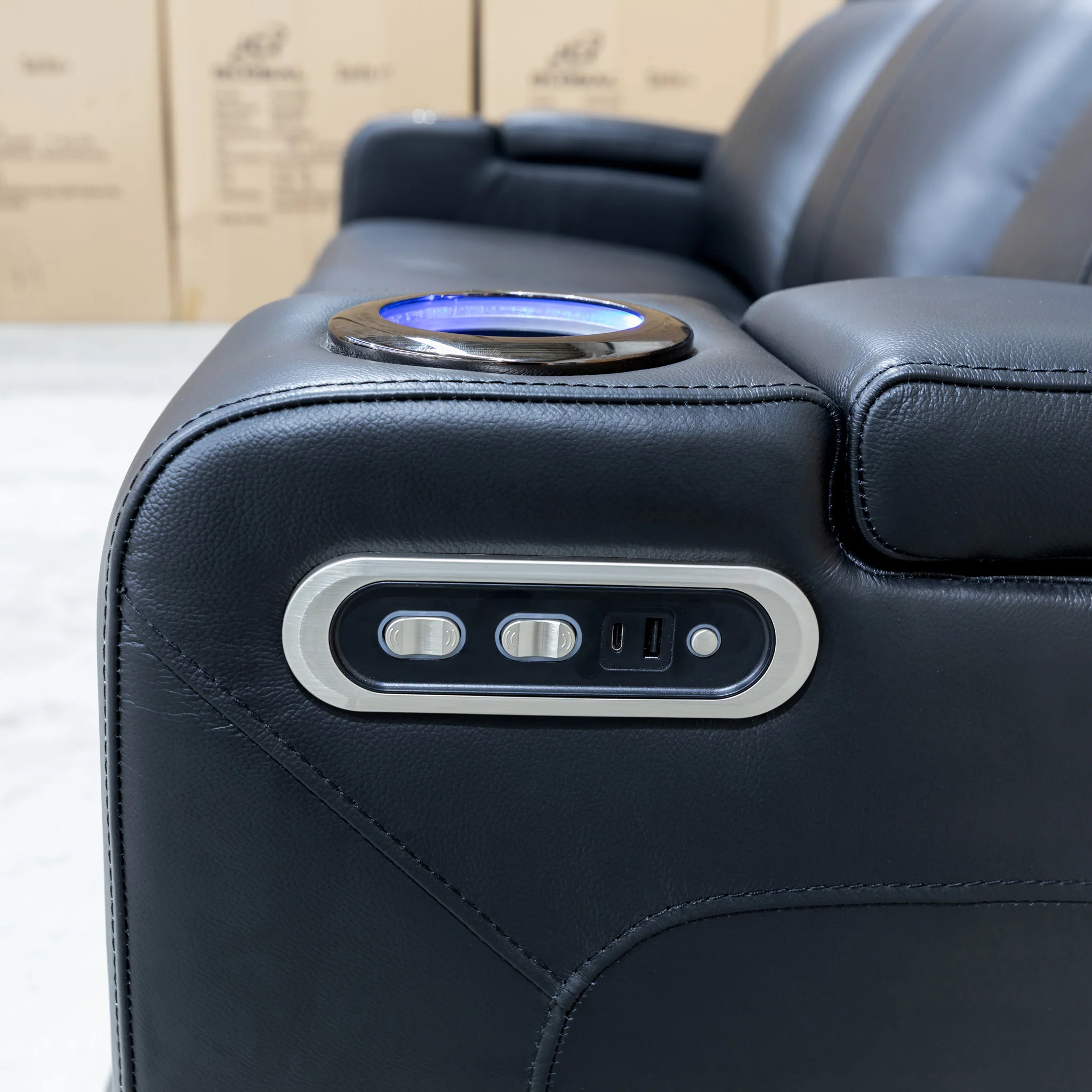 Xanadu Three Seater Dual Motor Electric Recliner Lounge - Black Leather - Image 28