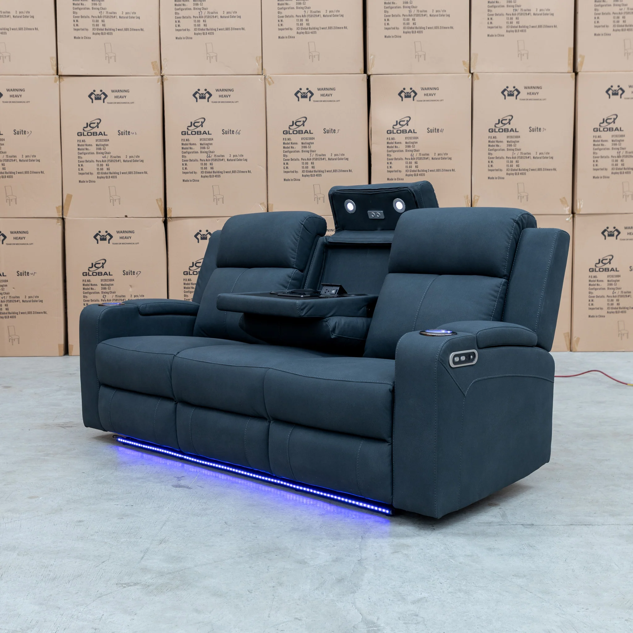 Xanadu Three Seater Dual Motor Electric Recliner Lounge - Black Rhino Suede - Image 12