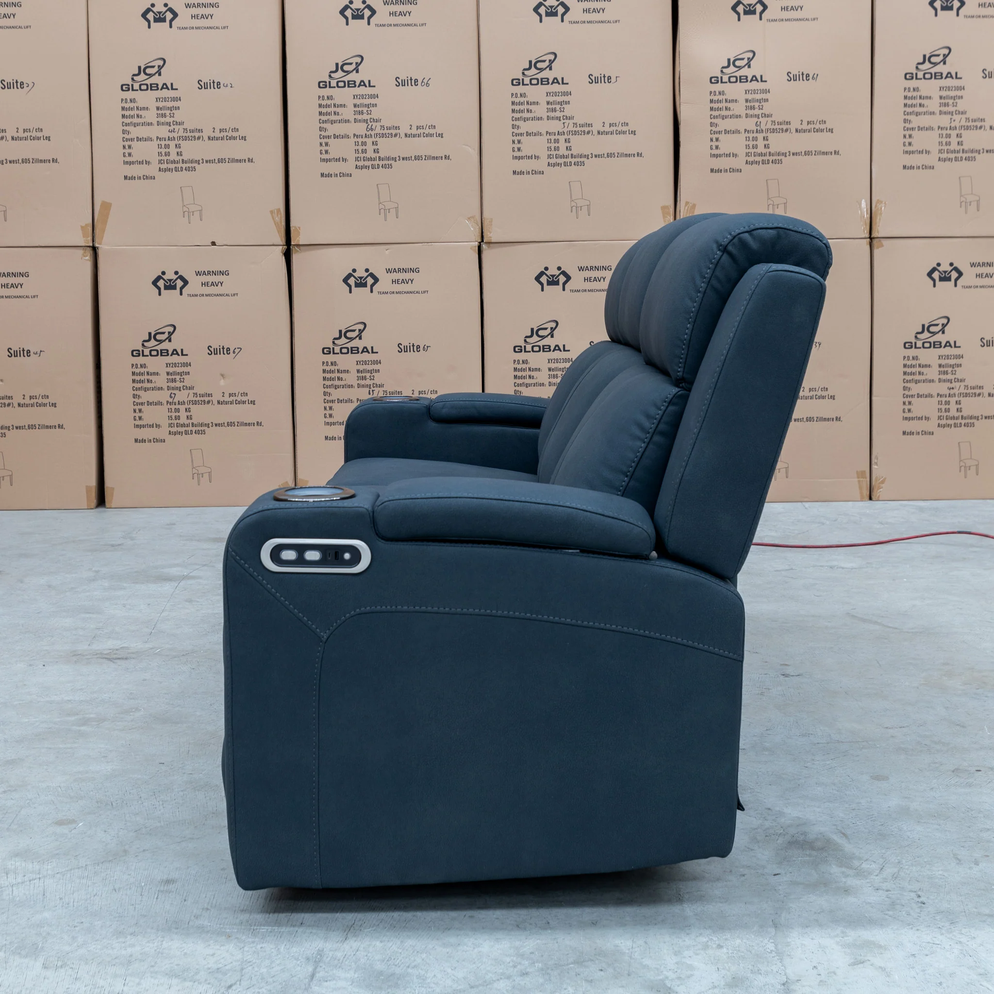 Xanadu Three Seater Dual Motor Electric Recliner Lounge - Black Rhino Suede - Image 14