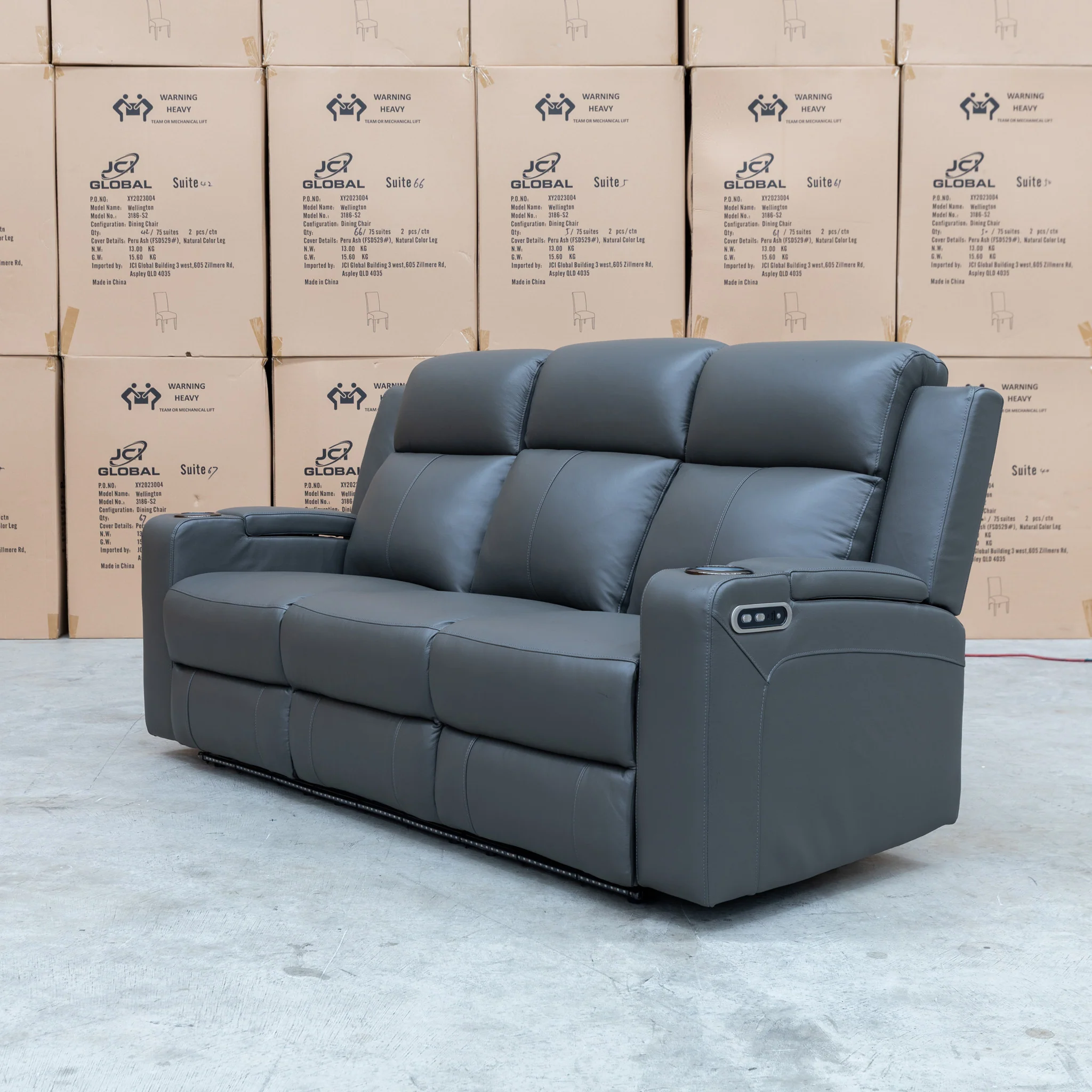 Xanadu Three Seater Dual Motor Electric Recliner Lounge - Storm Leather - Image 13