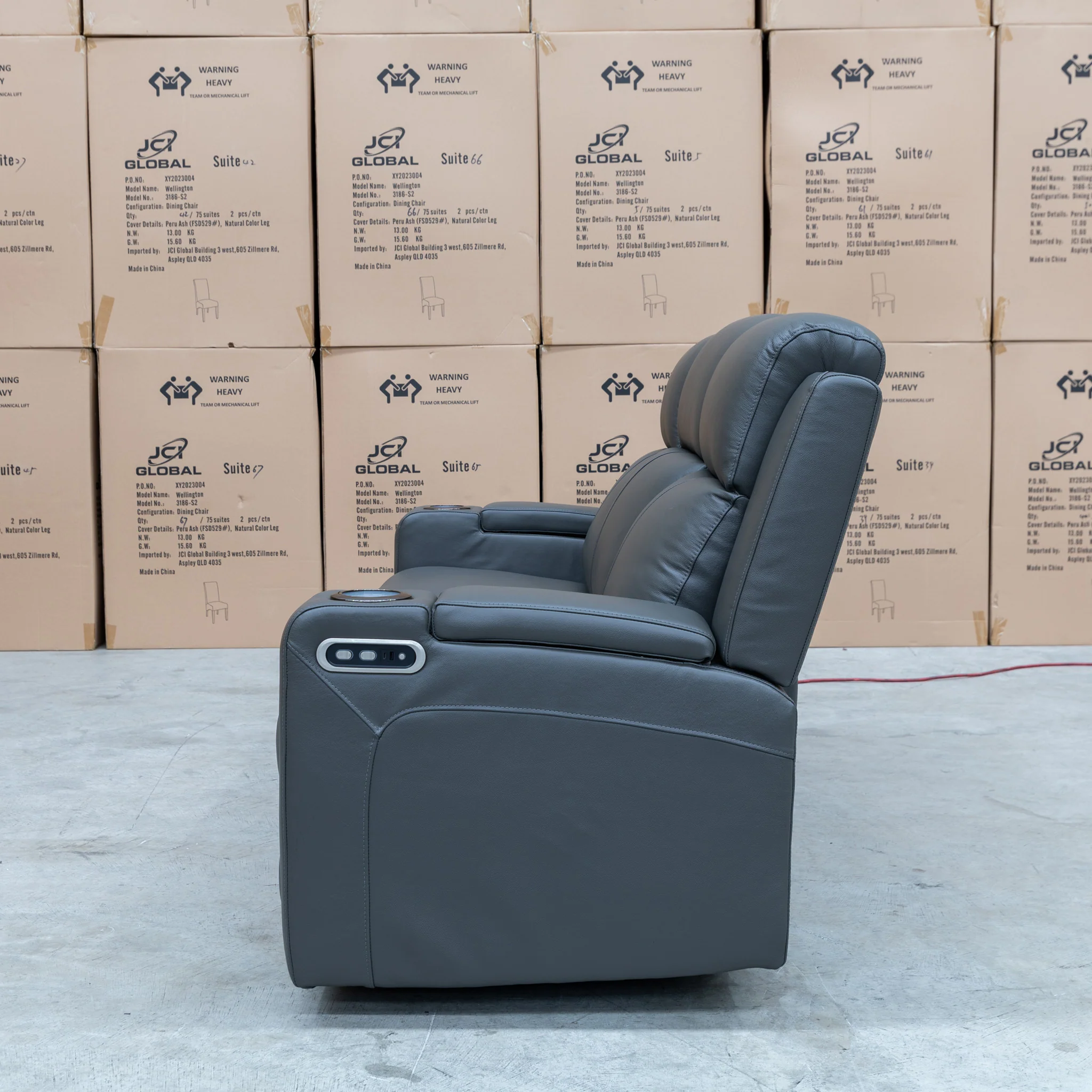 Xanadu Three Seater Dual Motor Electric Recliner Lounge - Storm Leather - Image 14