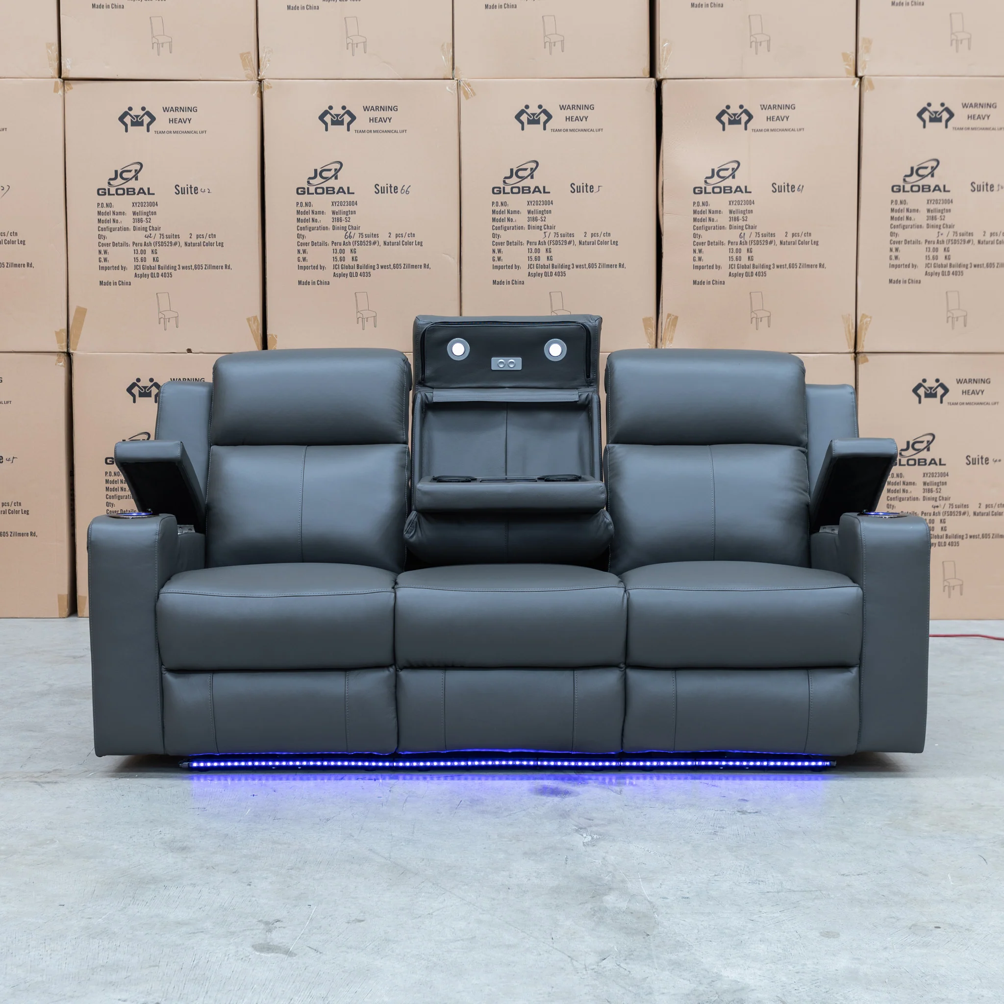 Xanadu Three Seater Dual Motor Electric Recliner Lounge - Storm Leather - Image 3