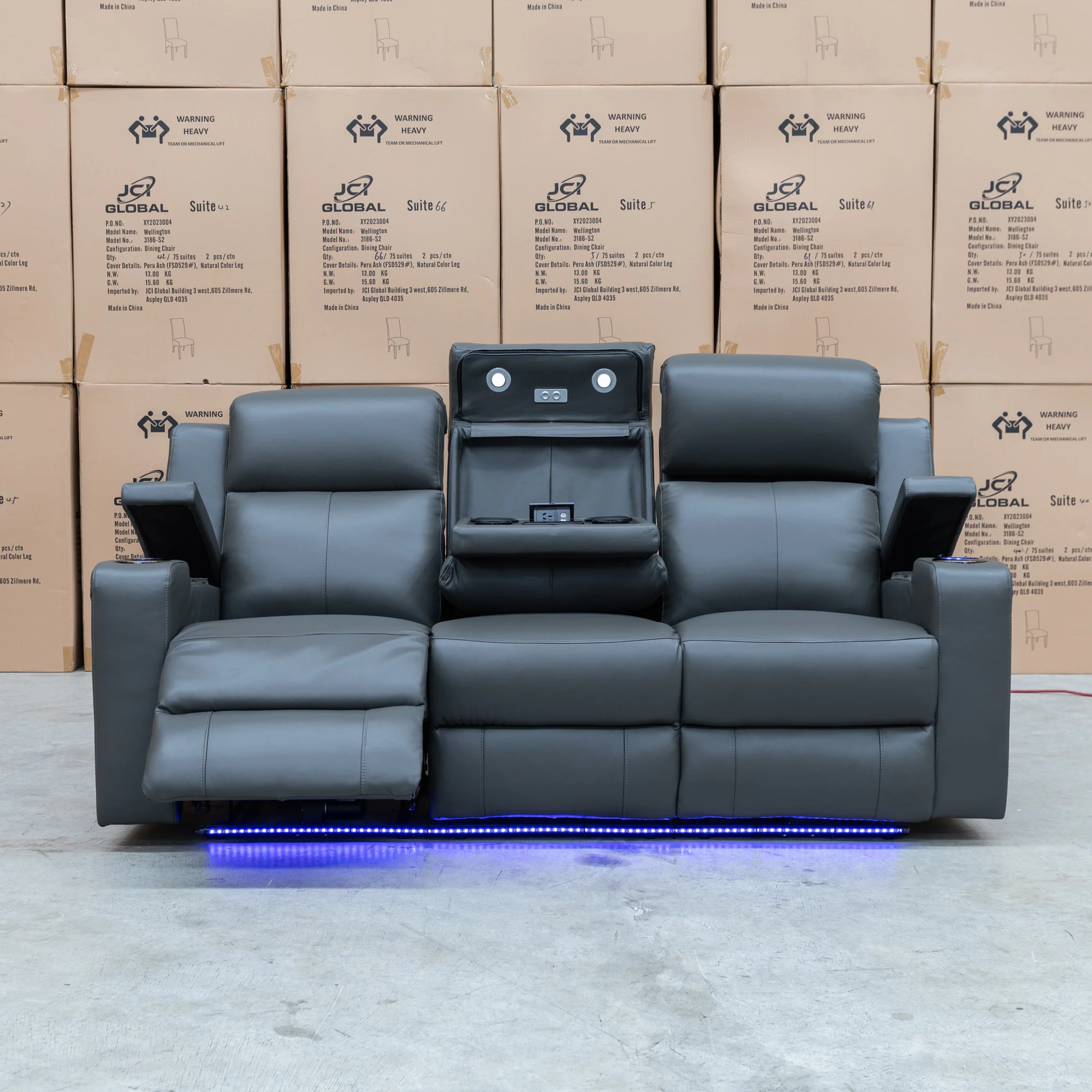 Xanadu Three Seater Dual Motor Electric Recliner Lounge - Storm Leather - Image 4