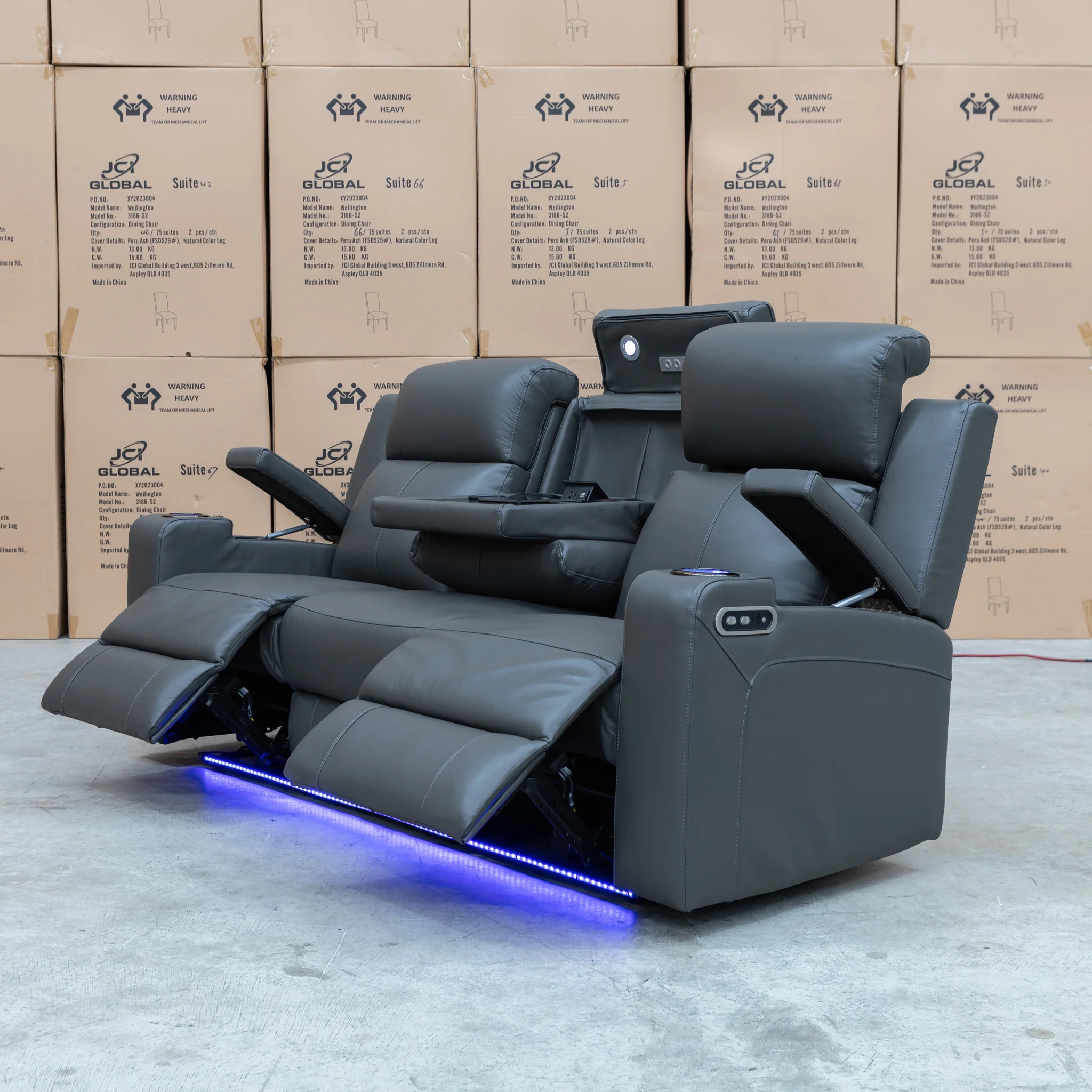 Xanadu Three Seater Dual Motor Electric Recliner Lounge - Storm Leather - Image 9