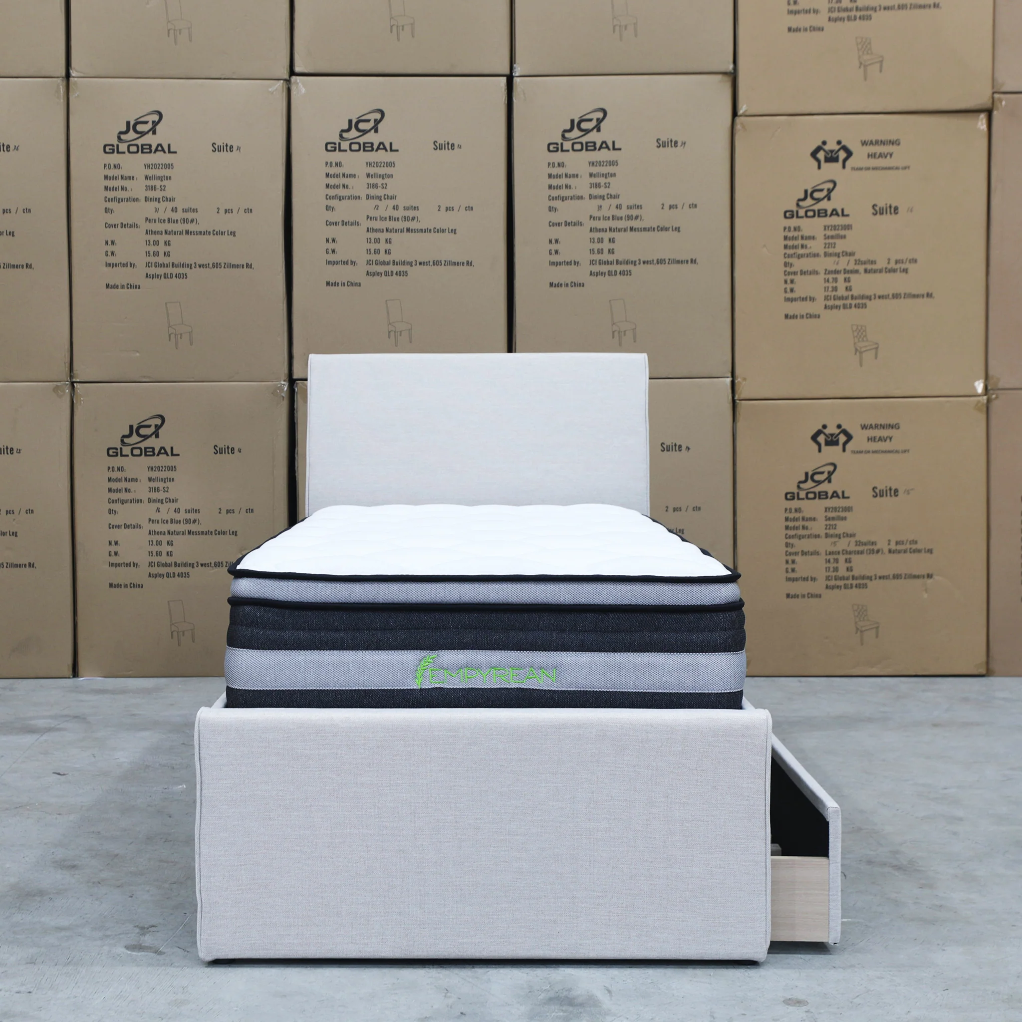York King Single Fabric Trundle Bed - Oat White (Reversible Trundle) - Available After 13th March - Image 3